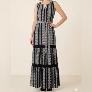 Talbots Black White Patterned Maxi Dress Women Sz 10